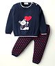 Simply Knit Full Sleeves Sweater Set With Bear & Hearts Design - Navy Blue