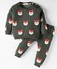 Simply Knitted Full Sleeves Pullover Co-Ord Sweater Set With Fox Design - Olive Green