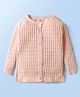 Simply Knit Full Sleeves Front Open Sweater With Cable Knit Design - Peach