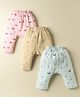 Simply Interlock Knit Full Length Diaper Leggings with Ship Car & Animal Print Pack of 3 - Pink Light Blue & Beige
