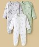 Simply Interlock Knit Full Sleeves Footed Sleepsuit with Heart & Fruit Print Pack of 3 - White Peach & Light Green