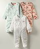 Simply Interlock Knit Full Sleeves Footed Sleepsuit With Animal Print Pack Of 3 - White Light Green & Grey