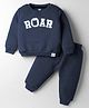 Simply Knit Full Sleeves Quilted Winter Wear Sweatshirt & Lounge Pant Set with Text Patch Detailing - Navy Blue