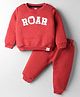 Simply Knit Full Sleeves Quilted Winter Wear Sweatshirt & Lounge Pant Set with Text Patch Detailing - Red
