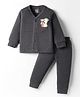 Simply Cotton Full Sleeves Animal Printed Front Open Thermal Wear Set - Black