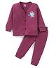 Simply Cotton Full Sleeves Front Open Thermal Vest & Pant Set with Animal Print - Wine