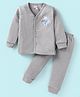 Simply Cotton Full Sleeves Front Open Thermal Vest & Pant Set with Animal Print - Light Grey