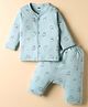 Simply Sinker Knit Full Sleeves Co-ord Night Suit with Cat Print - Light Blue