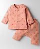 Simply Sinker Knit Full Sleeves Co-ord Night Suit with Teddy Print - Peach