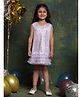 Saka Designs By Sapna Net Woven Sleeveless  Polka Dots Glitter Printed Shimmered Layered Dress - Lavender