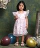 Saka Designs By Sapna Net Woven Flutter Sleeves Stars Glitter Printed Dress - Pink