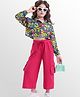 OLLINGTON ST. Cotton Knit Full Sleeves Top & Knit Pant Set with Floral Print - Multicolor & Pink