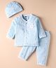 Simply Sinker Knit Full Sleeves Co-ord Night Suit & Cap with Rabbit Print - Light Blue