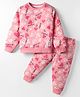 CUCUMBER Looper Knit Full Sleeves Co-ords Night Suit with Heart Print - Dark Pink