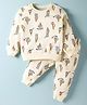 CUCUMBER Looper Knit Full Sleeves Co-ords Night Suit with Ice Cream Print - Cream