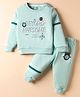 CUCUMBER Looper Knit Full Sleeves T-Shirt & Joggers Set With Beyond Awesome Text Print - Aqua Blue