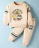CUCUMBER Looper Knit Full Sleeves T-Shirt & Lounge Pant Set With Beach Theme Print - Ivory