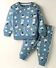 CUCUMBER Terry Knit Full Sleeves Co-ords Night Suit with Space Theme Print - Light Blue