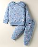 CUCUMBER Looper Knit Full Sleeves Co-ords Night Suit with Heart Print - Light Blue