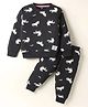 CUCUMBER Looper Knit Full Sleeves Co-ords Night Suit with Unicorn Print - Black