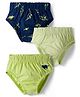 Kookie Kids Cotton Spandex Knit Briefs with Dino Print & Stripes Pack of 3 - Light Green & Navy Blue