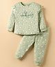 CUCUMBER Sinker Knit Full Sleeves Co-ords Night Suit with Duck Print & Frill Detailing - Light Green