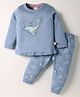 CUCUMBER Sinker Knit Full Sleeves Whale Embroidered Night Suit - Blue