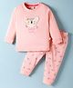 CUCUMBER Sinker Knit Full Sleeves Koala Printed & Embroidered Night Suit - Baby Pink