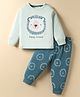 CUCUMBER Sinker Knit Full Sleeves Night Suit with Lion Print - Teal Blue