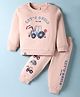 CUCUMBER Interlock Knit Full Sleeves T-Shirt & Lounge Pant Set with Vehicle Print - Peach