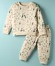 CUCUMBER Interlock Knit Full Sleeves Co-ords Night Suit with North Pole Theme - Cream