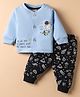 CUCUMBER Interlock Knit Full Sleeves Front Open Space Theme Printed Night Suit - Light Blue & Black