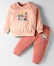 CUCUMBER Sinker Knit Full Sleeves T-Shirt & Lounge Pant Set with Gardening Print - Peach