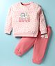 CUCUMBER Sinker Knit Full Sleeves T-Shirt & Lounge Pant Set with Unicorn Print - Pink