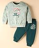 CUCUMBER Sinker Knit Full Sleeves T-Shirt & Lounge Pant Set with Heart & Rainbow Print - Green