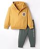 CUCUMBER Sinker Knit Full Sleeves Hooded T-Shirt & Lounge Pant Set With Text Print - Yellow