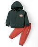 CUCUMBER Sinker Knit Full Sleeves Hooded T-Shirt & Joggers Set With Athletic Text Print - Charcoal Grey & Rust Orange