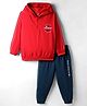 CUCUMBER Sinker Knit Full Sleeves Hooded T-Shirt & Lounge Pant Set with Text Print - Red