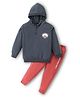 CUCUMBER Sinker Knit Full Sleeves Hooded T-Shirt & Joggers Set With Basketball Print - Charcoal Grey