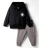 CUCUMBER Sinker Knit Full Sleeves Hooded T-Shirt & Lounge Pant Set with Text Print - Black