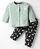 CUCUMBER Sinker Knit Full Sleeves Bunny Printed Front Open Night Suit - Light Green