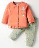 CUCUMBER Sinker Knit Full Sleeves Front Open Night Suit With Space Theme Print - Orange