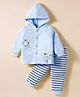 Child World Fleece Knit Full Sleeves Hooded Night Suit With Bird Embriodery - Blue