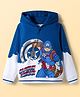 Pine Kids Marvel Fleece Knit Full Sleeves Hooded Sweatshirt With Captain America Graphics & Foil Print Detailing - Blue & White