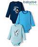 Babyoye 100% Cotton Ecojiva Full Sleeves Onesies with Stripes & Animal Print Pack of 3 - Blue