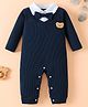 Mark & Mia Full Sleeves Winter Wear Romper With Teddy Bear & Bow Applique - Navy Blue