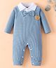 Mark & Mia Full Sleeves Winter Wear Romper With Teddy Bear & Bow Applique - Light Blue