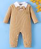 Mark & Mia Full Sleeves Winter Wear Romper With Teddy Bear & Bow Applique - Tan