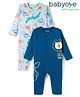 Babyoye 100% Cotton With Eco Jiva Finish Full Sleeves Rompers With Animal Print Pack of 2 - Light & Medium Blue