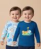 Babyoye 100% Cotton Knit Eco Jiva Full Sleeves T-Shirt with Animal Print Pack Of 2 - Blue & Navy Blue